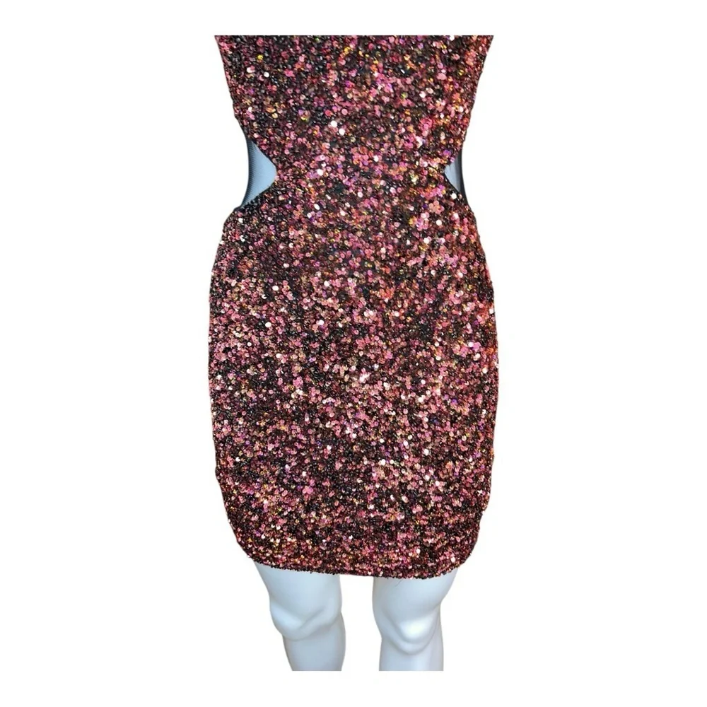 Parker Women’s Burgundy and Black Stretchy Sequin Mini Dress Size 2 new no tags - Picture 8 of 15